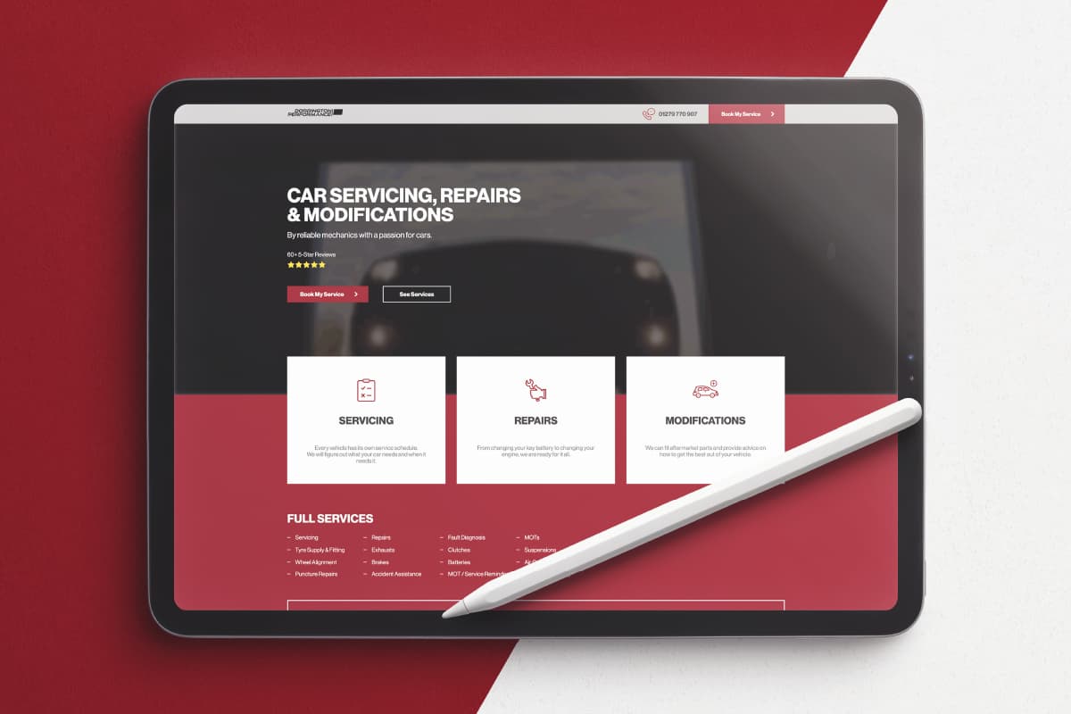 Dorrington Performance website on tablet